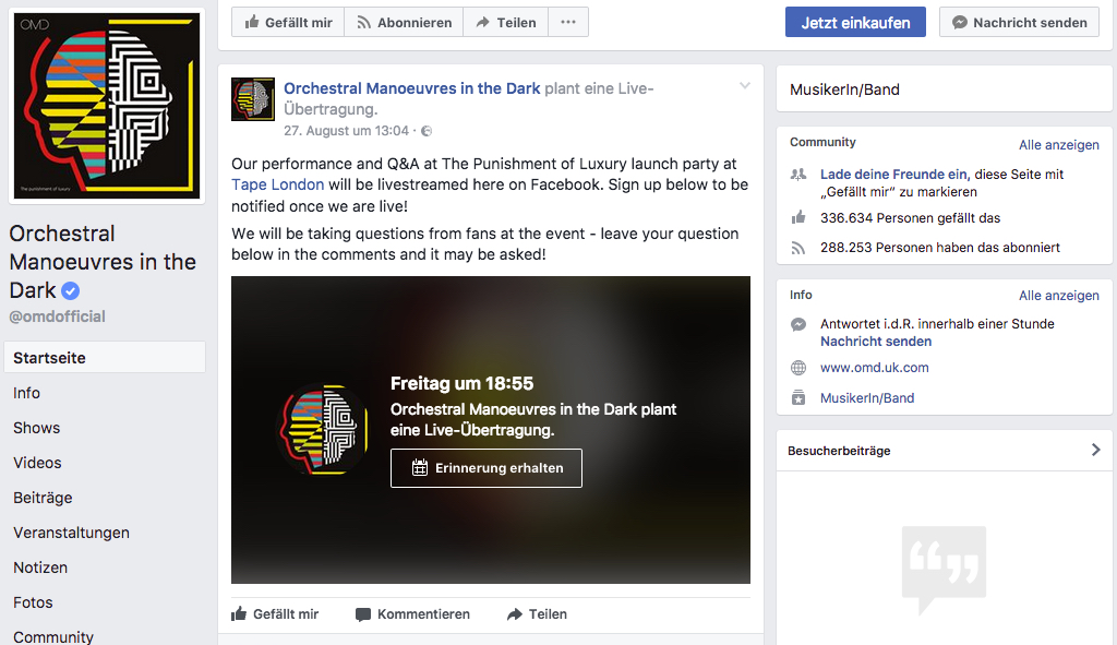 OMD feiern Album-VÖ mit Konzert-Übertragung und Q&A auf Facebook Live